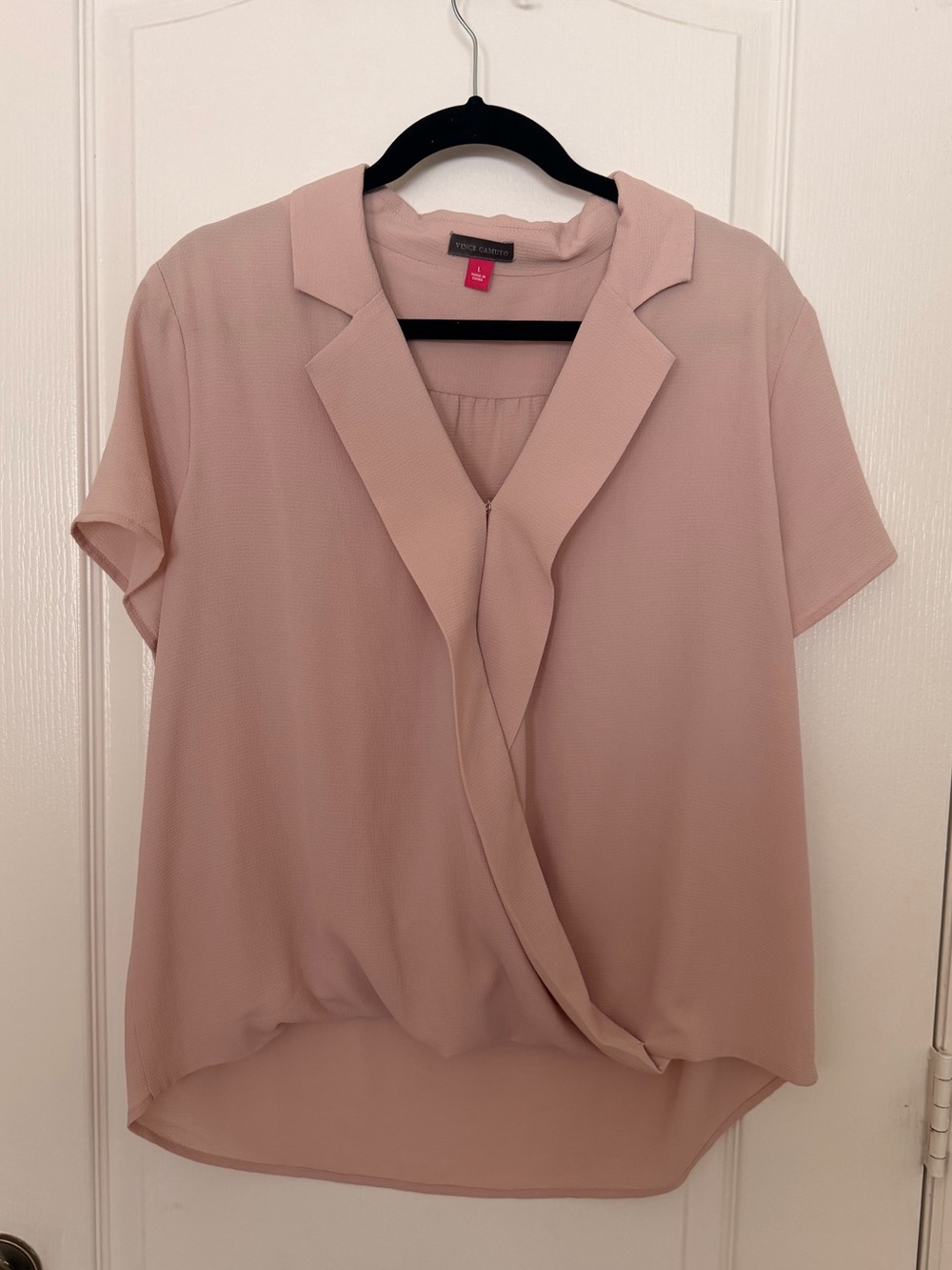 Dusty Blush V-Neck Short Sleeve Wrapped Blouse